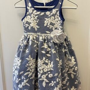 Elegant Blue and White Floral Kids Dress